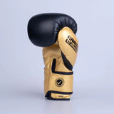 Guantes de boxeo de entrenamiento de PU, color negro y dorado, FBG-TRP-001