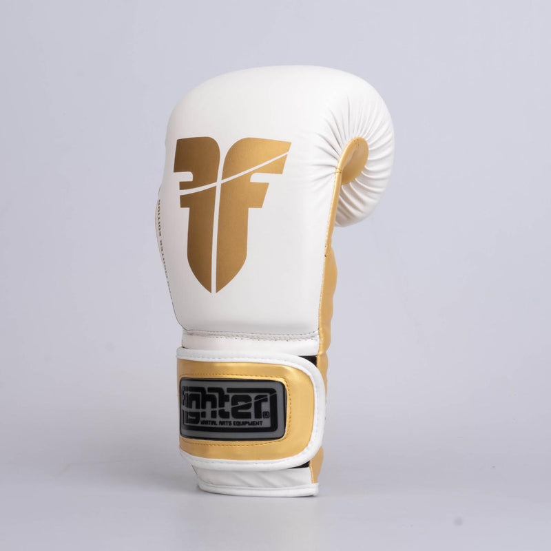 Fighter Training PU Boxing Gloves in White/Gold - FBG-TRP-002