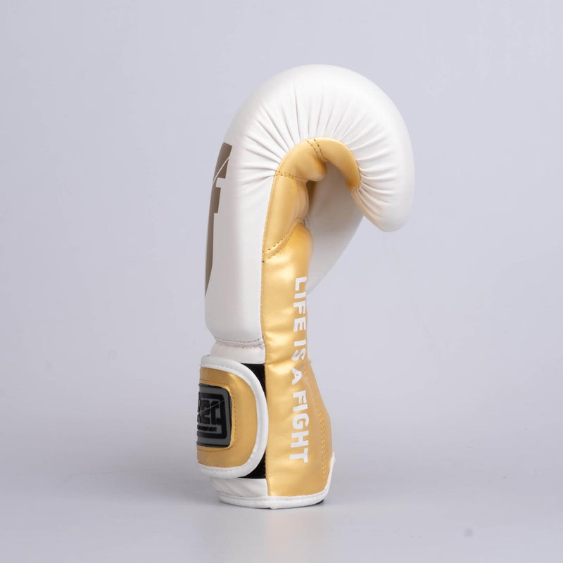 Fighter Training PU Boxing Gloves in White/Gold - FBG-TRP-002