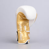 Guantes de boxeo de PU para entrenamiento de combate en color blanco y dorado - FBG-TRP-002