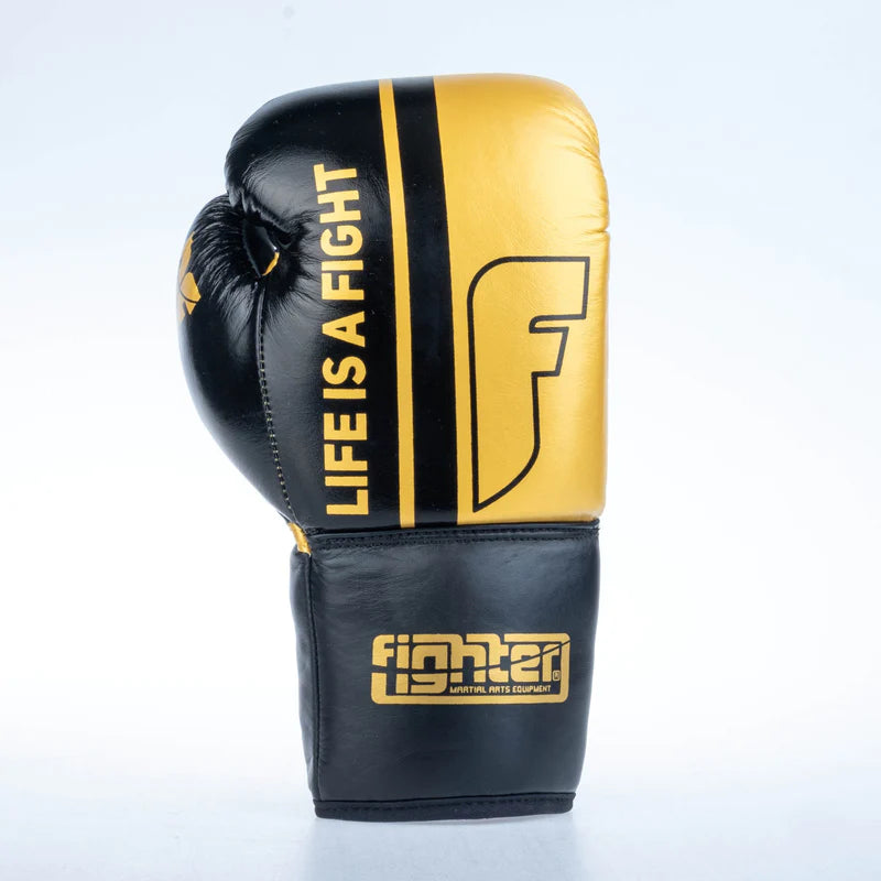 Guantes de boxeo de competición Fighter - negro/dorado, FBGF-002GL