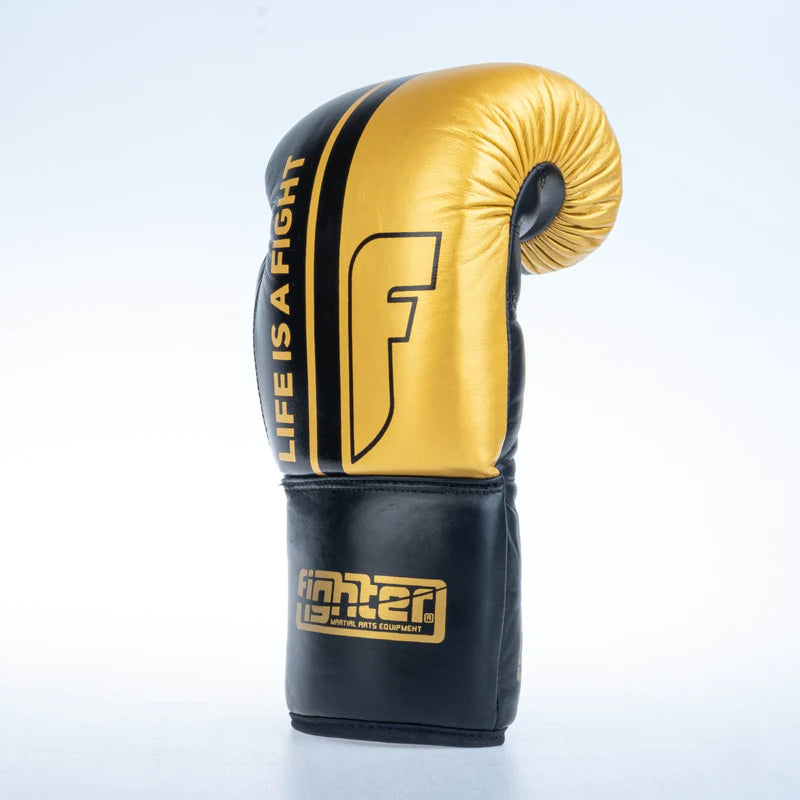 Guantes de boxeo de competición Fighter - negro/dorado, FBGF-002GL