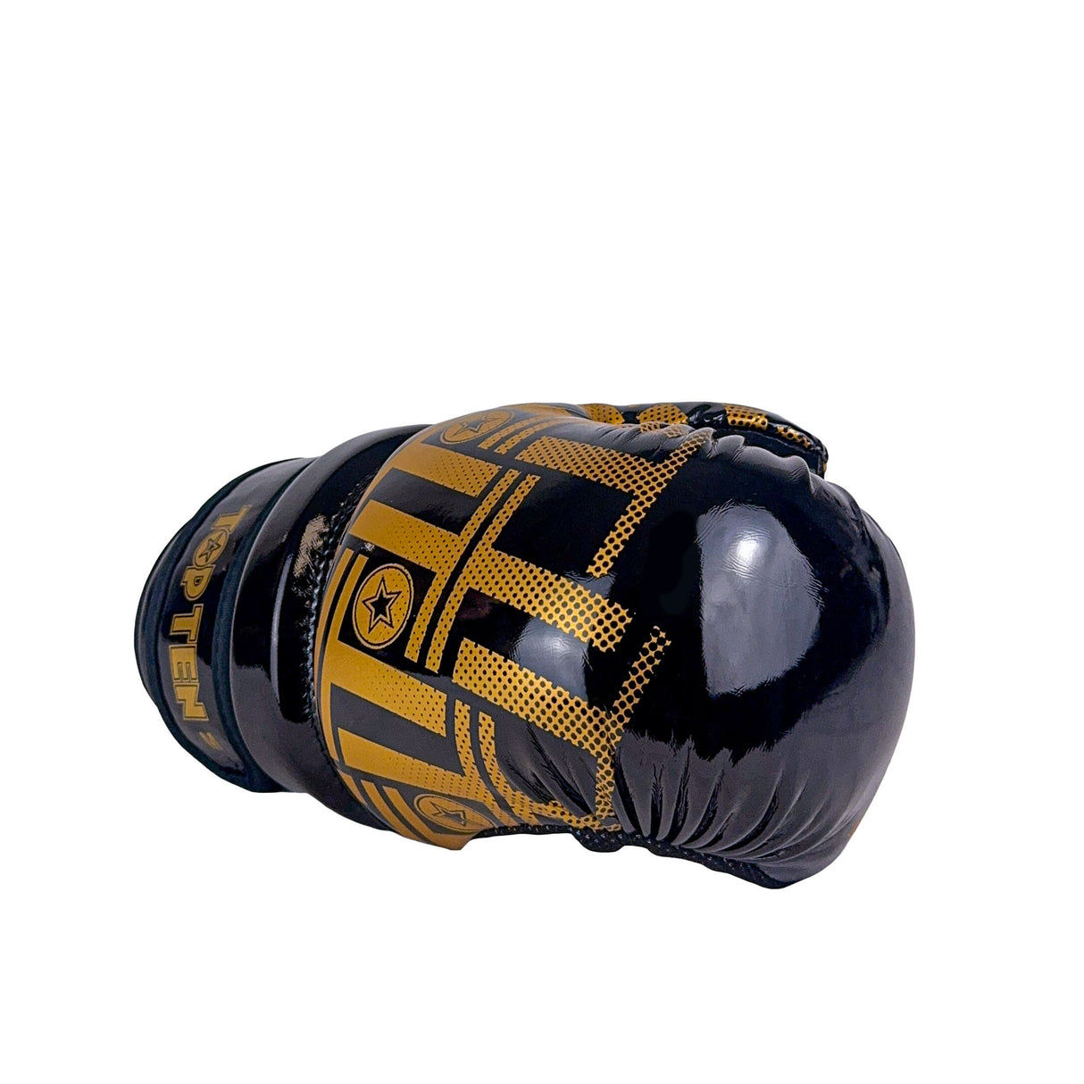 TOP TEN Glossy Black/Gold Prism Pointfighter Open-Hand Gloves