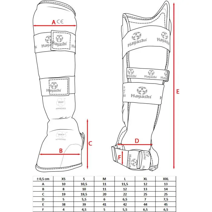 Protección para pies y espinillas Hayashi WKF - Rojo, 343-6