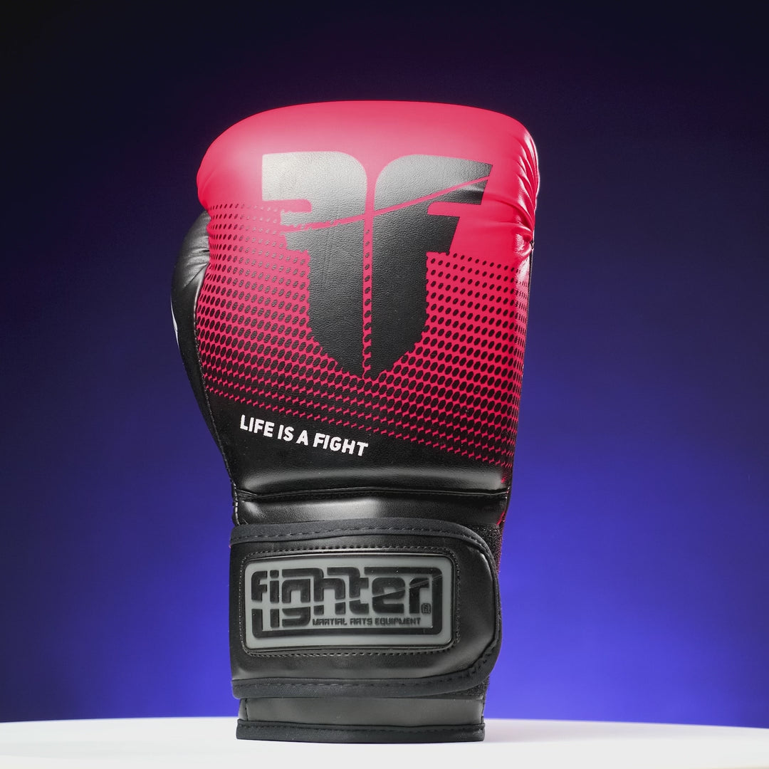 Guantes de boxeo Fighter Training PU - negro/rosa, FBG-TRP-003