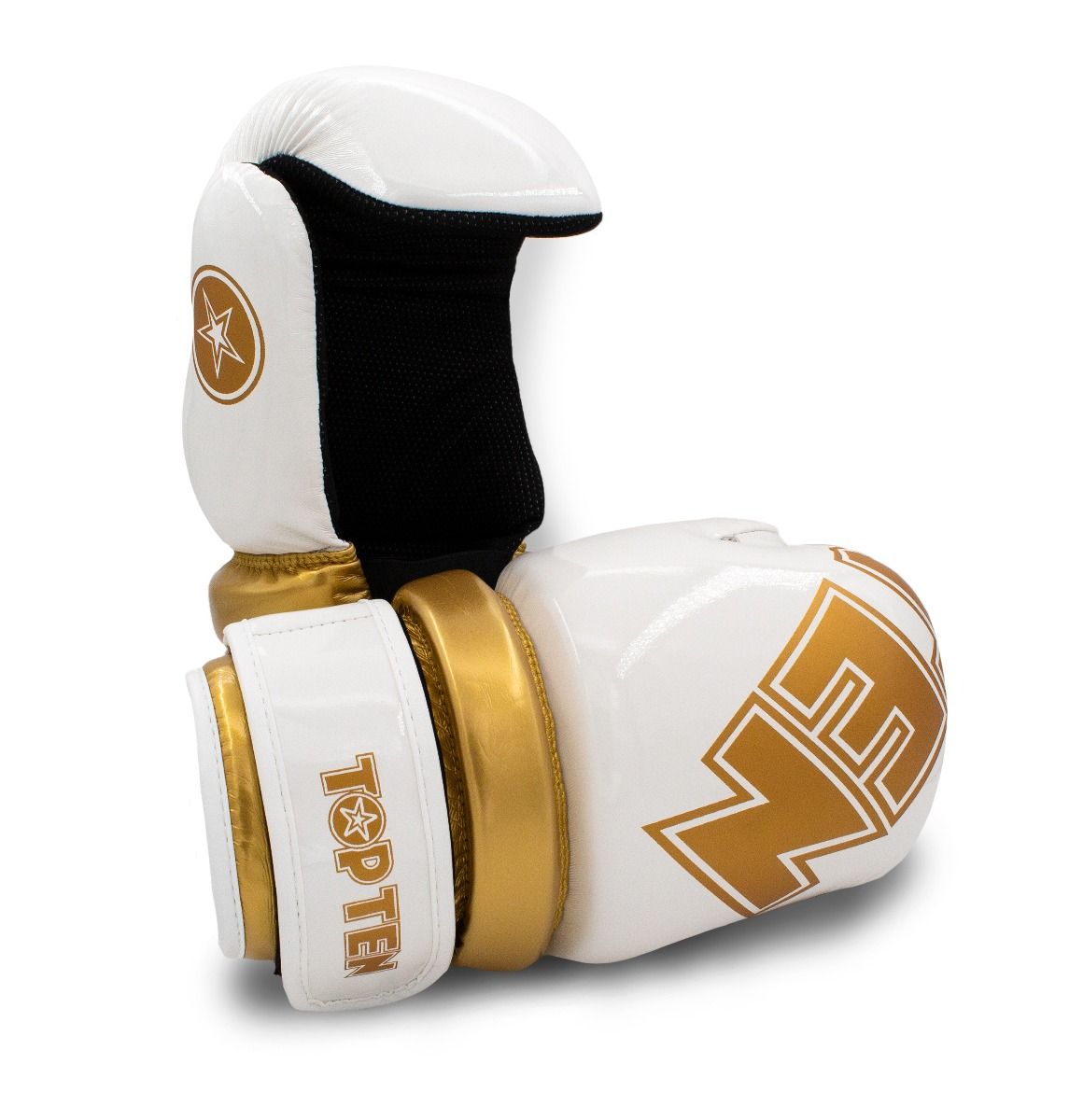 Guantes de mano abierta Pointfighter en blanco brillante y dorado TOP TEN, 21656-6