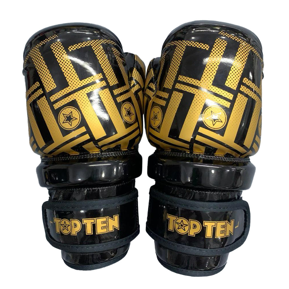 TOP TEN Glossy Black/Gold Prism Pointfighter Open-Hand Gloves