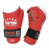 Guantes de cuero de Taekwon-Do Superfight de la ITF, color rojo y blanco, abiertos, 2053-4