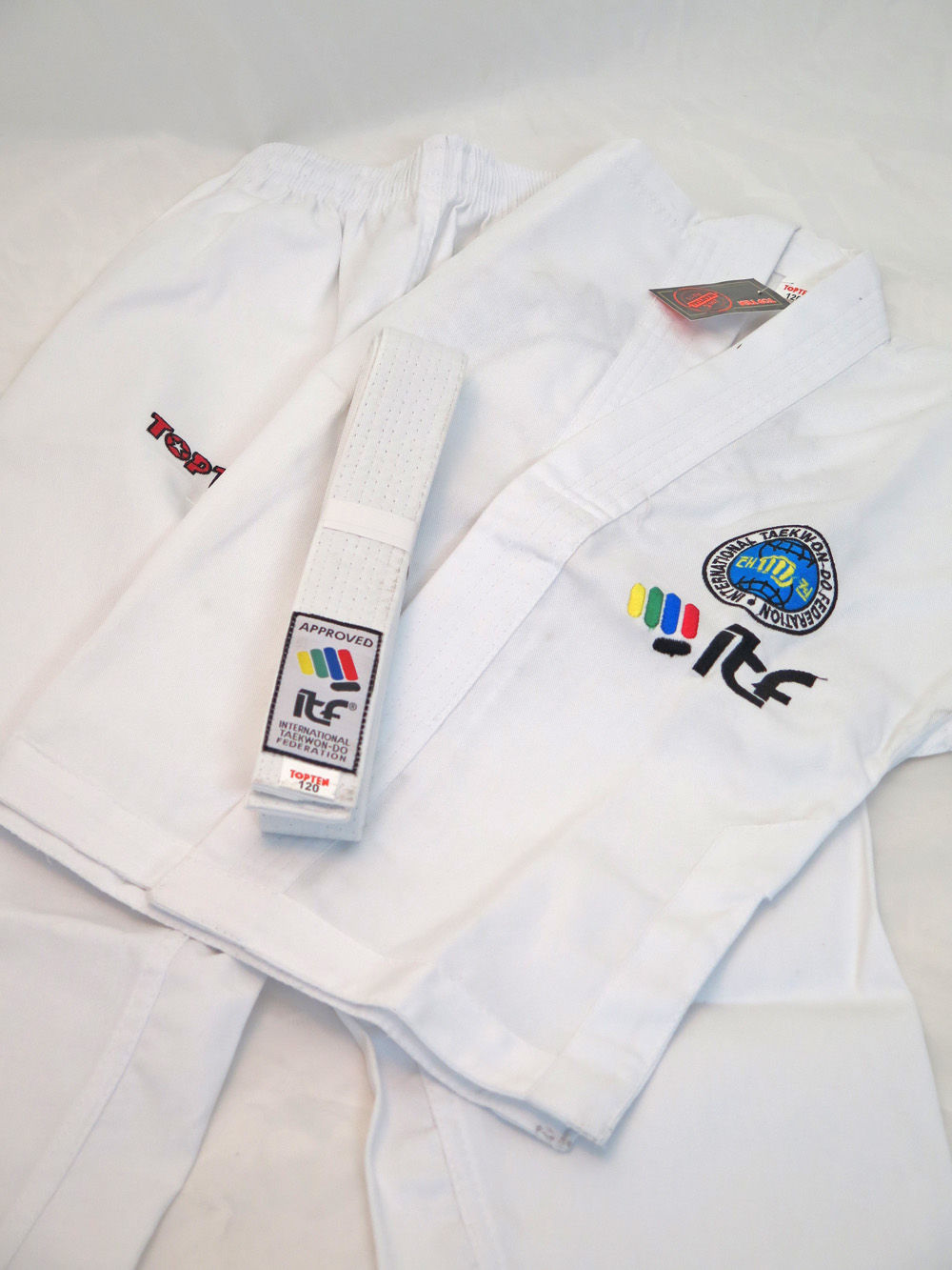 TOP TEN ITF KYONG student uniform - Embroidered White TKD Dobok, 16691-1