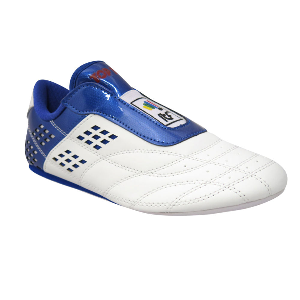 Zapatillas de taekwon-do ligeras blancas y azules sin cordones TopTen BUDO ITF, 543-16