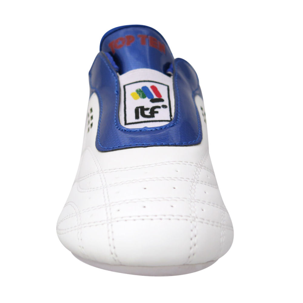 Zapatillas de taekwon-do ligeras blancas y azules sin cordones TopTen BUDO ITF, 543-16