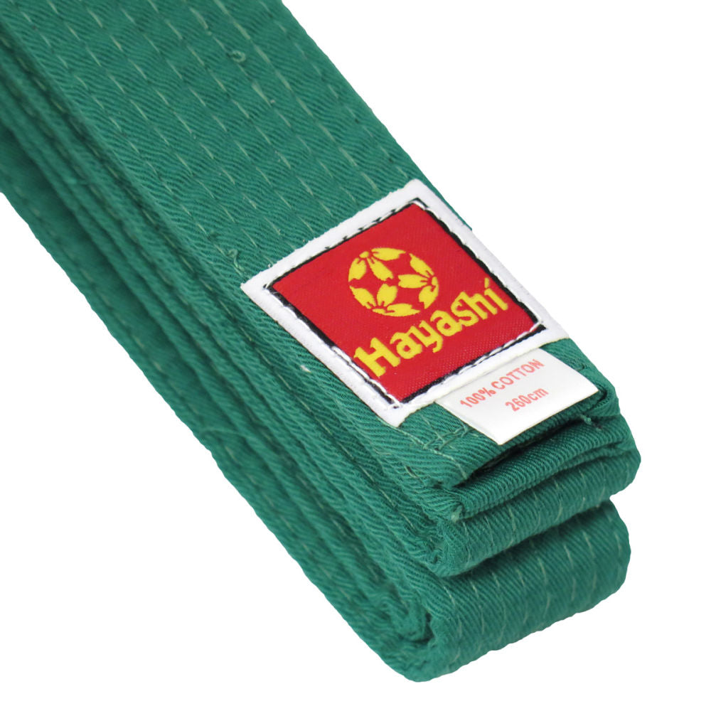 Cinturón de algodón Hayashi Budo, color verde, 050-5