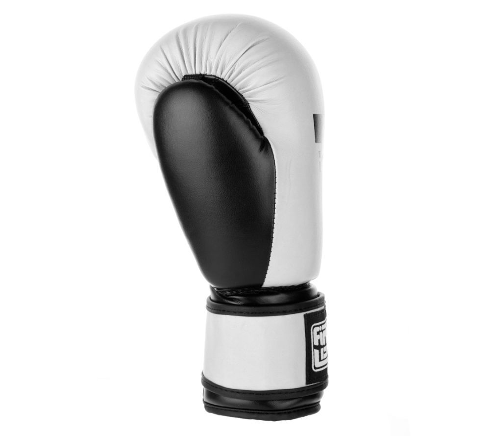 Guantes de boxeo básicos de piel sintética de PU Fighter, color blanco y negro 1376APUWB