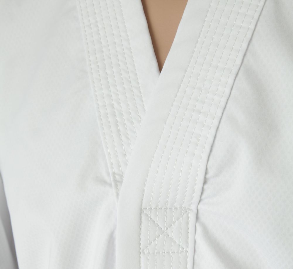 Uniforme de instructor de taekwon-do TOP TEN ITF - Dobok dorado premium - Blanco/negro, 16782-1 (4.º - 6.º Dan)