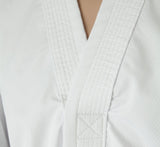 Uniforme de instructor de taekwon-do TOP TEN ITF - Dobok dorado premium - Blanco/negro, 16782-1 (4.º - 6.º Dan)