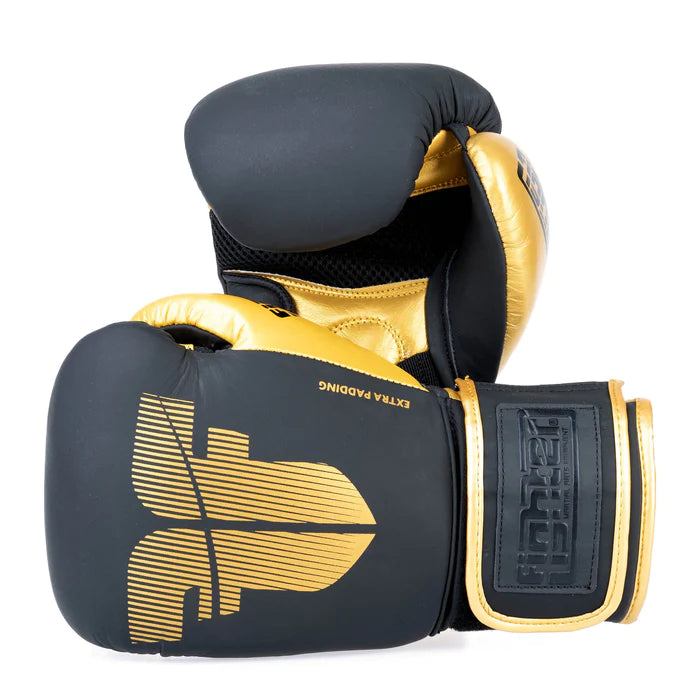 Guantes de boxeo de ajuste seguro Fighter - negro/dorado