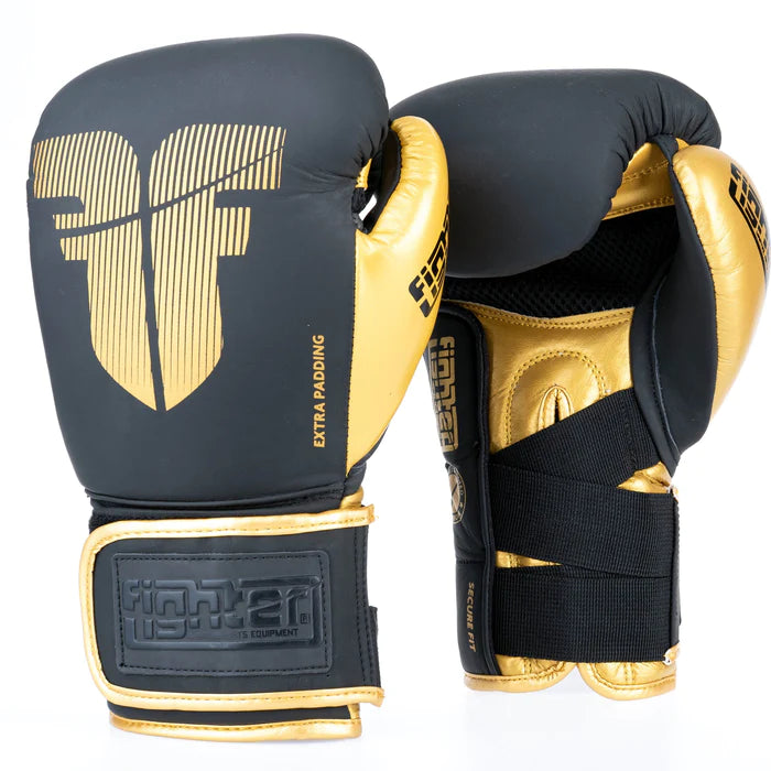 Guantes de boxeo de ajuste seguro Fighter - negro/dorado