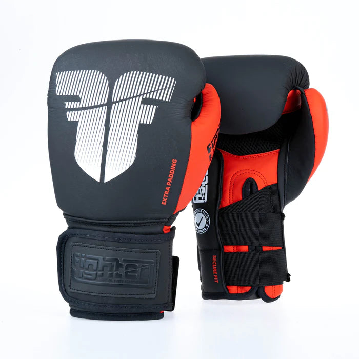 Guantes de boxeo de ajuste seguro Fighter - negro/rojo