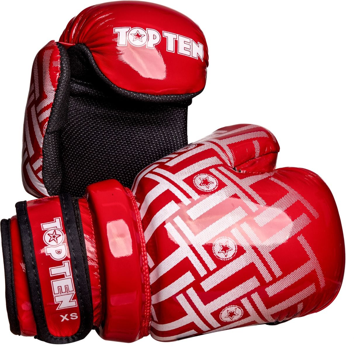 Guantes de mano abierta Prism Pointfighter TOP TEN en blanco y rojo brillante